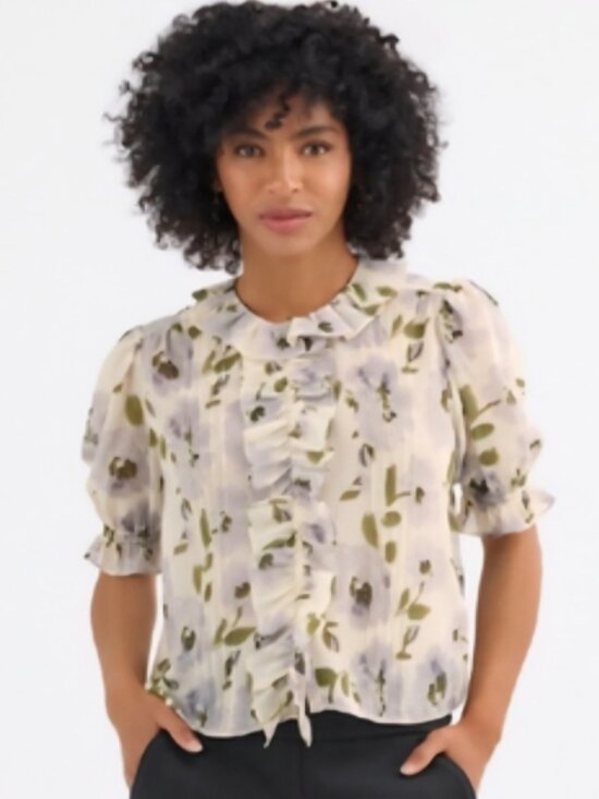 CAbi Tops - CAbi Printed Cherish Blouse Women's Medium Sheer Boxy Ruffles Relaxed Floral